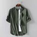 Men's Clothing Linen Short Sleeved Shirt Three Quarter Sleeve Cotton And Linen Stand Up Collar Shirt_viptrois.com