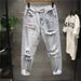 American Street Washed Ripped Jeans For Men, Spring And Autumn Straight High Street Long Pants_viptrois.com