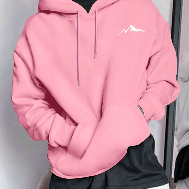 Men's Autumn And Winter Casual Fashion Loose Hooded Sweatshirt Mountain Print Warm Long Sleeved Pullover_viptrois.com