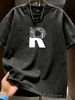 Summer New Washed Short-sleeved T-shirt, Men's Colorful Geometric Letter Creative Printing Half-sleeved Youth Trend Versatile Casual Loose Base Tee_viptrois.com