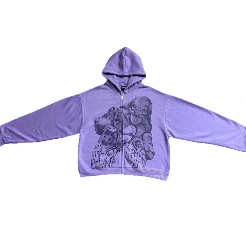 Men's Clothing Fashion Y2k European And American Foreign Trade Personalized Printed Zipper Sweatshirt Long Sleeved Pullover Hoodie Retro Jacket Street_viptrois.com