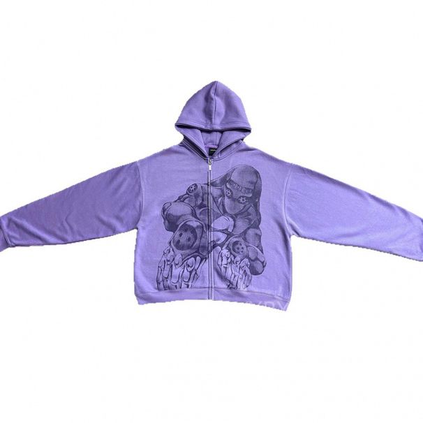 Men's Clothing Fashion Y2k European And American Foreign Trade Personalized Printed Zipper Sweatshirt Long Sleeved Pullover Hoodie Retro Jacket Street_viptrois.com