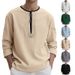 Men's Premium Linen Henley Neck Long Sleeve T-Shirt - Breathable Relaxed Fit Casual Top (White/Grey/Black/Khaki/Light Blue/Army Green) - S-XXXL_viptrois.com
