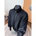 Grey Threaded Splicing Half Zip Sweater Men's Autumn Cleanfit American Vintage Blockbuster Stand-Up Jacket_viptrois.com