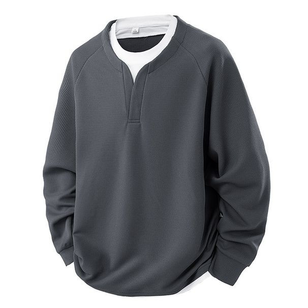 K Color Blocking Fake Two V-neck Waffle Men's Hoodie Casual Versatile Top Jacket_viptrois.com