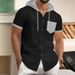 Men's Clothing Men's Summer New Waffle Hooded Color Matching Pocket Buttoned Cardigan Short Sleeved Jacket_viptrois.com