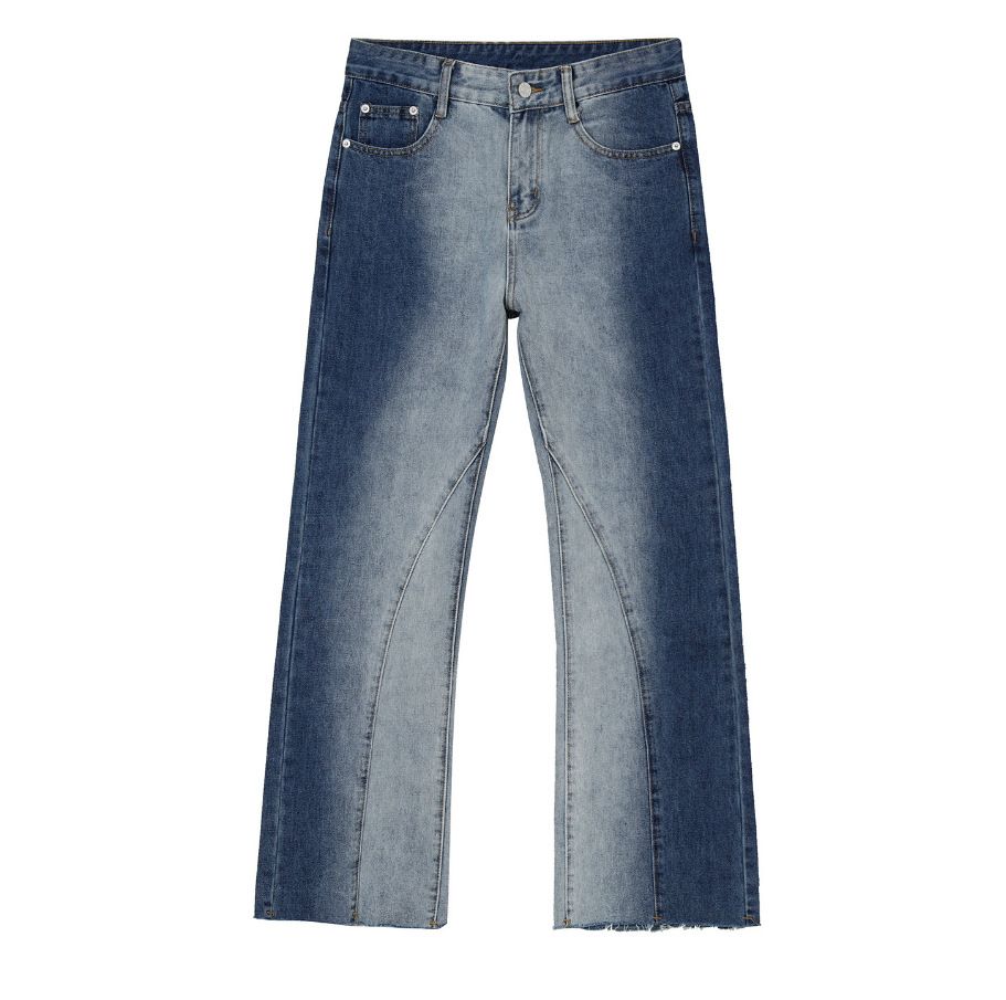 Men's Clothing New Arrivals Korean Style Contrast Tie Dye Gradient Flared Jeans For Men And Women_viptrois.com