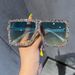 Cross Lens Fashion Square Diamond Studded Sunglasses For Women Internet Celebrity Street Shooting Catwalk Party Sunglasses Anti Ultraviolet_viptrois.com