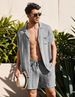 Men's Clothing Linen Short Sleeve Shirt Set Burlap Summer Loose Casual Cotton Cardigan Shirt Shorts_viptrois.com