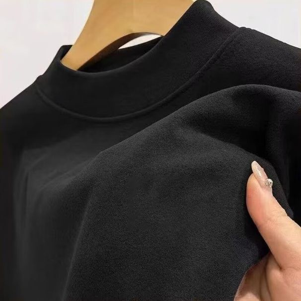 Men's Clothing Men's Thermal Underwear Long Sleeve T-Shirt Winter Fleece Lined Stretchable Comfortable Base Layer High Neck Casual Wear_viptrois.com