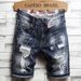 Lined Fabric Men Multi-Ripped Five-Point Beggar Pants Four Seasons Trendy Brand Personality Men's Jeans_viptrois.com