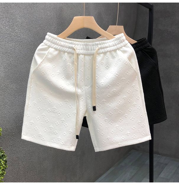 Men's Clothing White Jacquard Shorts Men's Summer Trendy Brand Five Quarter Pants New Men's Half Pants_viptrois.com