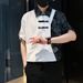 New Chinese-style Shirt Men's Short-sleeved Trendy Brand Casual Summer Color-blocking Half-sleeved Shirt_viptrois.com