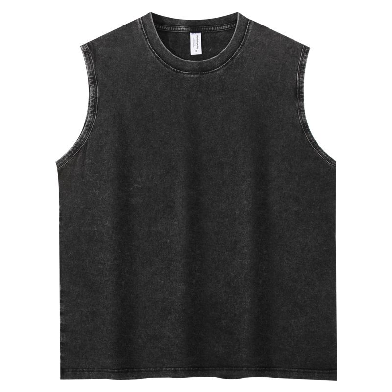 Cotton Vintage Washed Distressed Round-neck Loose Sleeveless Vest, Casual Men's Summer Short-sleeve T-shirt_viptrois.com