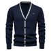 Pure Trimmed Autumn Winter Trendy Cardigan Men's V-Neck Long Sleeve Knitted Jacket New Sweater 2024 Color-Block Black_viptrois.com