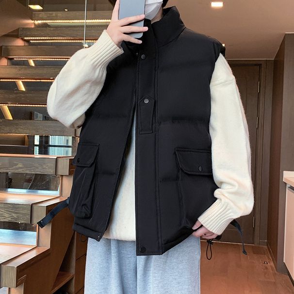 Men's Oversized Fleece Vest – Winter-Ready Cotton Blend (M-5XL, Thermal Lining, Slim Fit Under Jackets, Black/Beige/Army Green/Brown)_viptrois.com