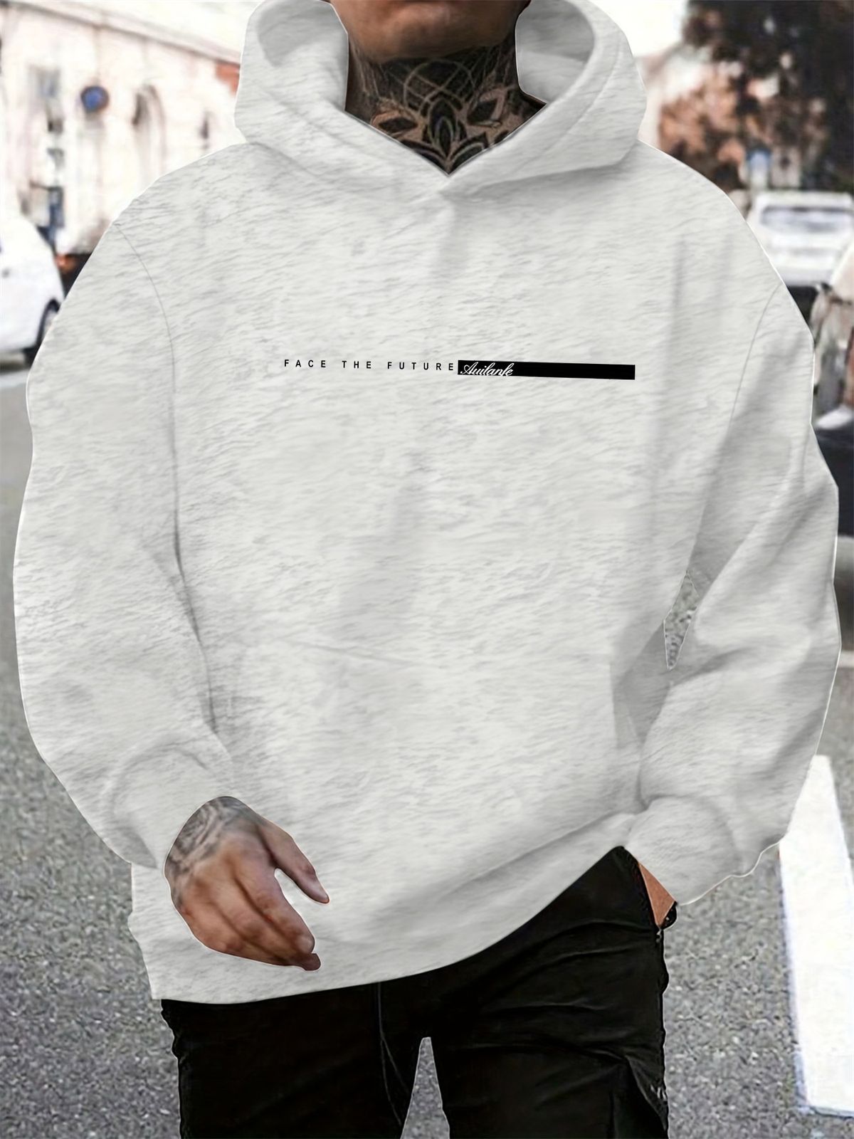 Men's Autumn And Winter Casual Fashion Loose Hooded Sweatshirt, Future Letter Pattern Printed Warm Long Sleeved Pullover_viptrois.com