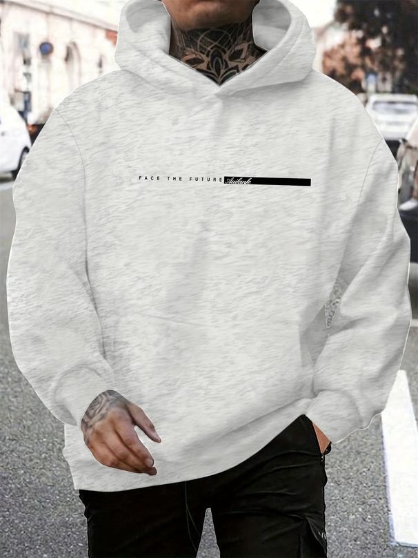 Men's Autumn And Winter Casual Fashion Loose Hooded Sweatshirt, Future Letter Pattern Printed Warm Long Sleeved Pullover_viptrois.com