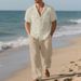 Men's Clothing Men's Linen Short Sleeve Shirt & Long Pants Beach Suit – Breathable, Lightweight, And Stylish Casual Outfit For Summer_viptrois.com