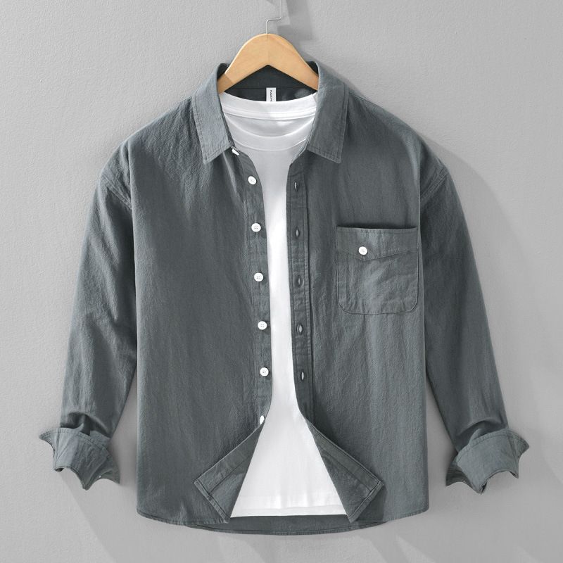Autumn Casual Loose Long Sleeved Shirt For Young Men, Rugged And Handsome, With A Small Collar And Trendy Jacket_viptrois.com