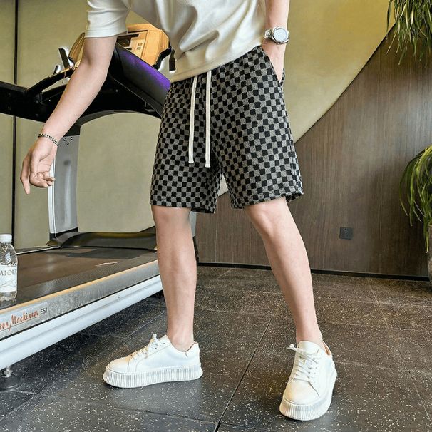 Men's Houndstooth Shorts Casual Loose Sports Five Point Mid Length Trendy Summer Thin Pants_viptrois.com
