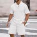 Men's Clothing Solid Color Jacquard Summer Leisure Lapel Button Short Sleeved Shorts Sports Men's Suit Men_viptrois.com