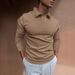 Men's Clothing Autumn Fitness Leisure Stand Up Collar Long Sleeved Vertical Striped V Neck Polo Shirt_viptrois.com
