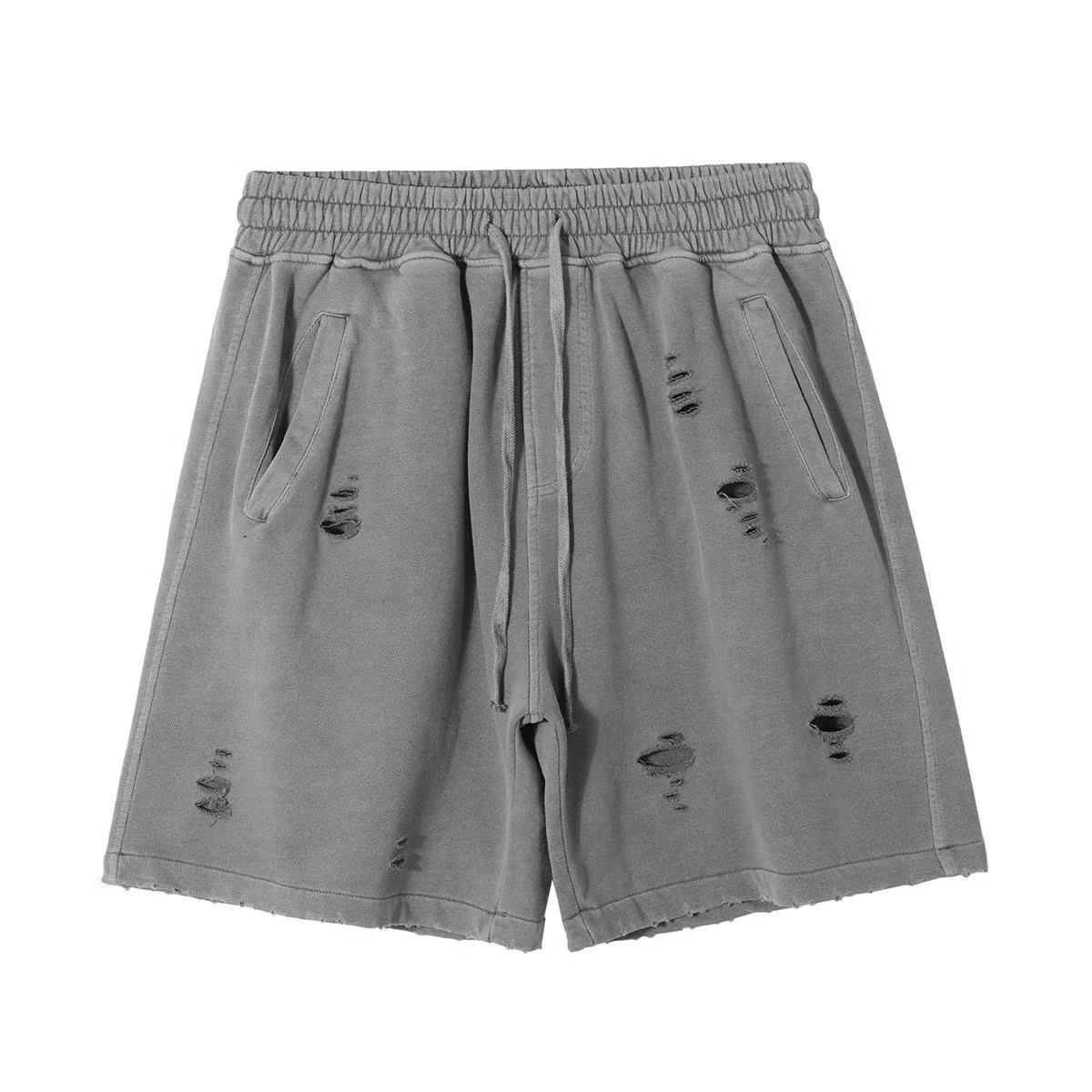 Men's Clothing Washed Distressed Ripped Sweatpants Versatile Retro Shorts Sports Casual Hip Hop Style Pants_viptrois.com