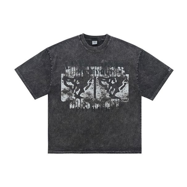 American Style Washed Vintage Printed Cotton Short Sleeve T-Shirt Unisex Street Loose Trendy Brand Couple_viptrois.com