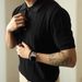 Men's Clothing Retro Knitted Polo Shirt Short Sleeved Men's T Shirt Light Mature Solid Color Basic Spring And Summer_viptrois.com
