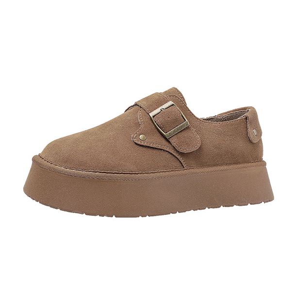 Women's Shoes Genuine Leather And Fur Snow Boots Plus Velvet And Thickened Thick Soled Winter Women's Shoes New Loafers Cotton Shoes_viptrois.com
