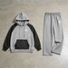 Retro-Inspired Zip-Up Hoodie Set – US Letter Print & Color-Block Design For Men’s Streetwear_viptrois.com