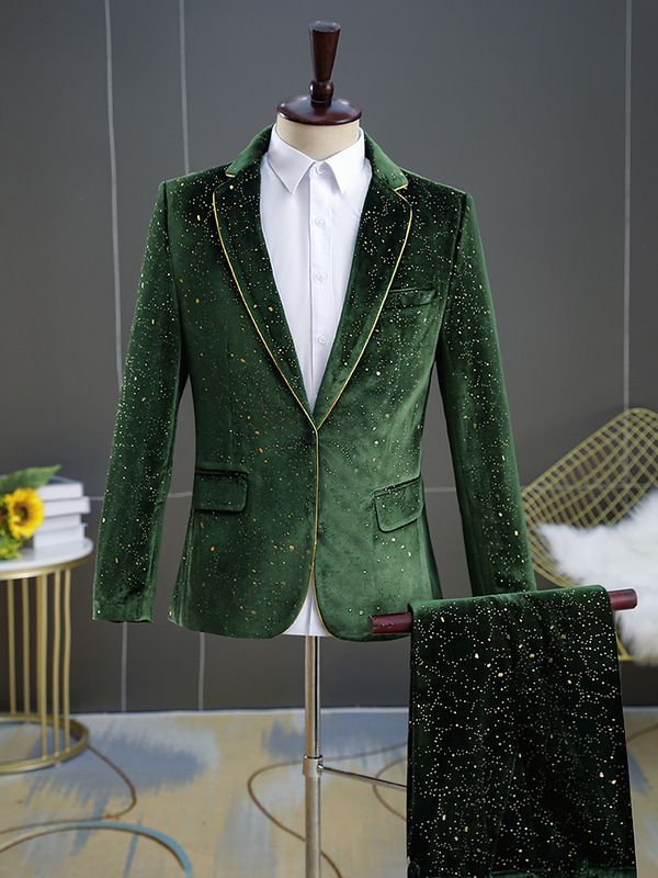 Men's Clothing Male Singer Performance Costume Blue Host Dress Velvet Hot Stamping Stage Performance High End Emcee Suit Jacket Winter_viptrois.com