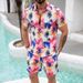 Men's Clothing Leisure Vacation Style Fashion Trend All Match Printed Shirt Suit_viptrois.com