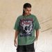 American-style Distressed Washed Pure Cotton Loose Casual Angel Plaster Print Men's Short-sleeve T-shirt_viptrois.com