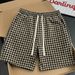 Unisex Summer Houndstooth Print Shorts Lightweight Retro High Street Fashion 5-Inch Inseam Casual Shorts_viptrois.com