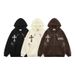 Men's Clothing Trendy Hooded Cardigan Sweatshirt For Men And Women Cross Embroidery Couple Trendy Street Loose Hoodie Jacket_viptrois.com