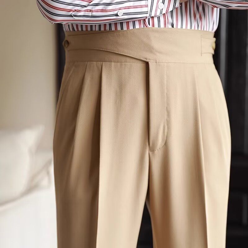 2025 New Spring And Autumn Men's Naples Medium And High Waist Straight Casual Trousers British Retro Versatile Trousers_viptrois.com