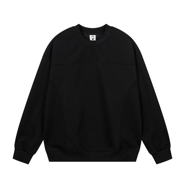 Solid Color Loose Round Neck Sweatshirt Men's Vibe Trendy Brand Street Style Split Deconstructed Pullover Long Sleeve_viptrois.com