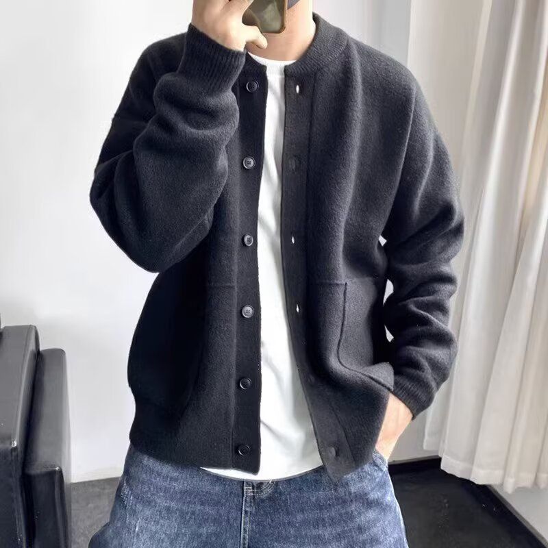 Korean-Inspired Oversized Cardigan – Color-Block Relaxed Fit Knit Sweater For Men (Wrinkle-Resistant Polyester Blend, M-3XL)_viptrois.com