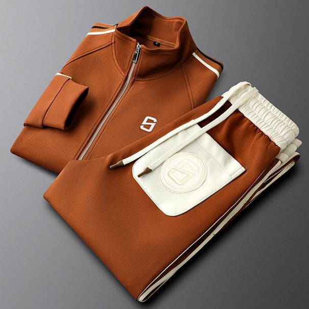 Men's Clothing Light Luxury Apricot Casual Sports Suit Men's Slim Fit Couple Wear Two Piece Suit Autumn Men And Women Same Style Jacket Sweatpants_viptrois.com