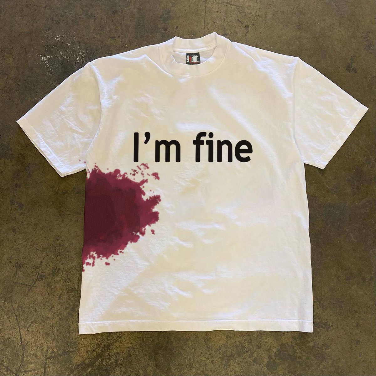 Men's Heavyweight Cotton T-Shirt 'I'm Fine' Printed American Style Oversized Retro Loose Short Sleeve Casual Top for Y2K Trendy Look_viptrois.com