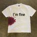 Men's Heavyweight Cotton T-Shirt 'I'm Fine' Printed American Style Oversized Retro Loose Short Sleeve Casual Top for Y2K Trendy Look_viptrois.com