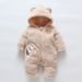 Unisex Baby Fleece-Lined Hooded Romper With Bear Paw Design - Soft & Warm Winter Outfit For Newborns (0-12M, 59-80cm)_viptrois.com