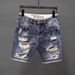 Men's Slim Fit Stretchy Denim Shorts Summer Trendy Ripped Patch mid Length Casual Versatile Five Point Online Popular_viptrois.com