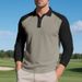 Men's Clothing Color Matching Casual Autumn Golf Lapel Buttoned Long Sleeved Shirt_viptrois.com