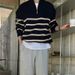 New Half height Zipper Collar Sweater Men's Spring and Autumn Striped Knitted Bottom Shirt Casual Knitted Thread Top_viptrois.com