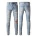 Loom Foreign Trade European And Style Ripped Rhinestone Jeans For Men, Mid-Stretch Youth Men's Skinny American Fashion Casual_viptrois.com