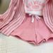 Kid's Clothing 2024 early autumn new girls' casual striped sunscreen shirt stylish vest shorts three piece set_viptrois.com