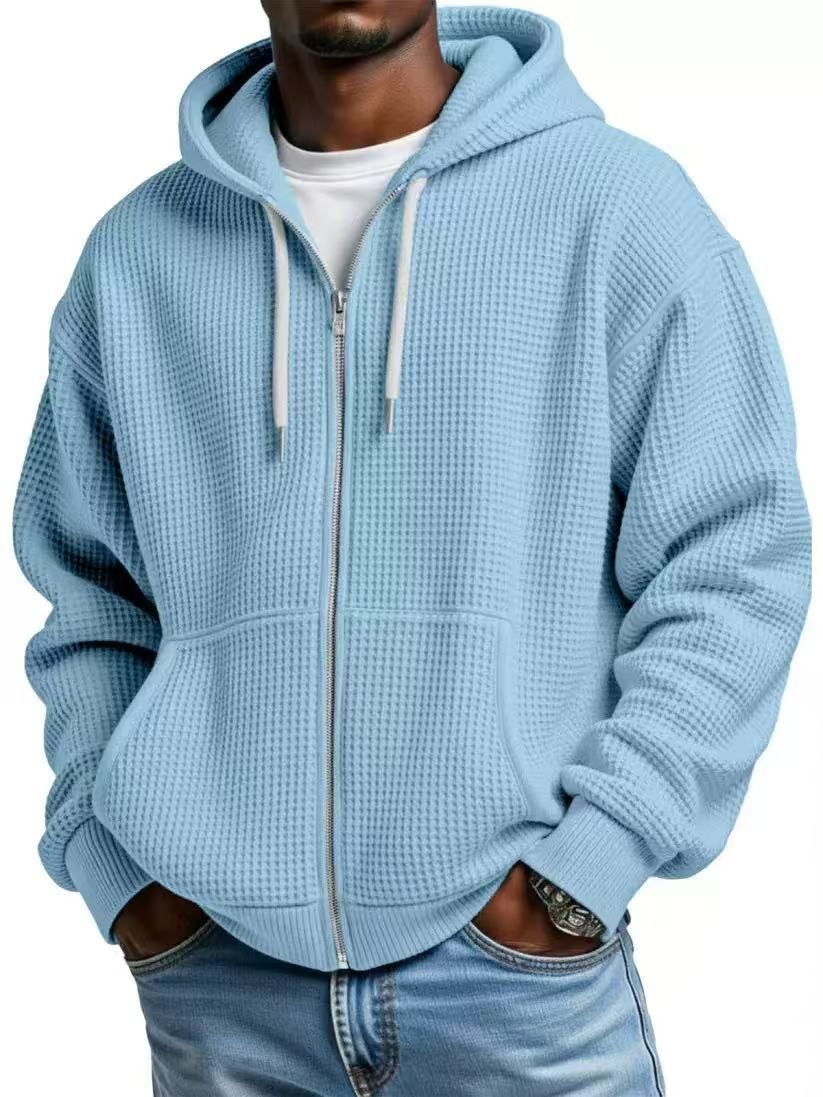 Cross-Border European And American New Heavyweight Long-Sleeve Hooded Jacket Men, Solid Color Loose Trendy Men's_viptrois.com